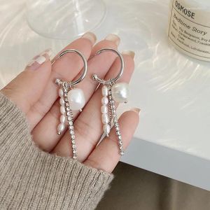 Stud Earrings Natural Baroque Freshwater Pearl Shiny Crystal Women 925 Silver Needle Tassels Wholesale Jewelry