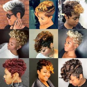 European Style Short Mixed Colored Curly Wigs For Women