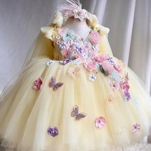 Mädchenkleider Luxuriöses und elegantes Blumenmädchen-Prinzessinnenkleid Mesh Formelle Weihnachten Flauschige Lolita Schmetterlings-Geburtstagsfeier 231215