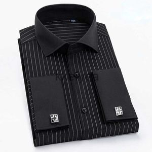 Men's Dress Shirts Quality Men French Cufflinks Shirt Hidden Button Men's Shirt Long Sleeve Casual Slim Fit Cuff Dress Shirts (Cufflinks Included) J231215