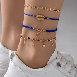 Anklets Böhmen Shell Leaf Anklet Set For Women Girl Charms Simple Star Pendants Geometric Multilayer Foot Chains Jewelry 24928