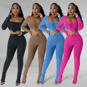 Women's Two Piece Pants Ribbed Elegant 2 Pieces Sets Outfits 2023 Women Fall Winter Clothes Sexy Women Tracksuits Joggers Hoodie Tops Two Piece Sets T231215