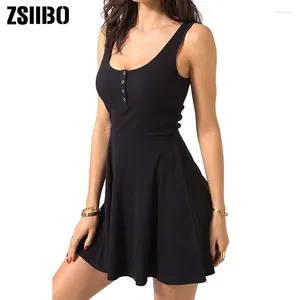 Vestidos casuais grande promoção mulheres sexy vestido de verão preto com alça apertada tanque top cintura alta slim fit cor sólida flare