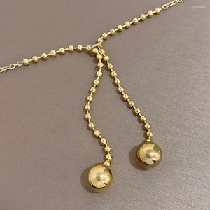 Chains DODOHAO 316 L Stainless Steel No-Fading Gold Small Ball Tassel Pendant Necklace Bead Chain Gold-plated Long For Women