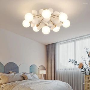Люстры Светодиодная люстра для гостиной Детская спальня Столовая Кухня Потолочный светильник Современный скандинавский стиль Белый стеклянный шар E27 Light