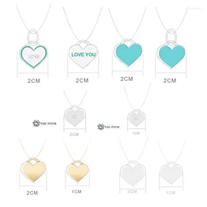 Hängen T Series Luxury Real 925 Silver Big Blue Heart Charm Necklace For Women Wedding Engagement Chain With Gold Pendant