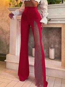 Kvinnors byxor sexiga nät blossade kvinnor streetwear hög midja byxor mode 2023 i koreansk stil smala svettbyxor kläder
