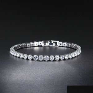 Bracciale A Catena Tennis Donna Uomo Blu Smeraldo Rosa Cubic Zirconia Hiphop Sier Placcato Oro Gioielli Diamante Una Fila Hip Hop 4Mm Cristallo Otgor