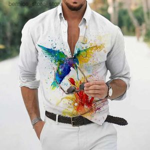 Polo da uomo Nuova estate camicia hawaiana con fiori di uccelli camicia da uomo a maniche lunghe stampata in 3D con animali vacanza al mare taglie forti T-shirt da uomo S-6XL Q231215