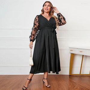 Vestidos de tamanho grande vestido de festa noturno para mulheres 2023 elegante cintura elástica v lua de malha de pescoço ocasião formal de poliéster longa