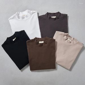 Erkek Tişörtleri Sonbahar Kış Pamuk Ağır Siklet Yarım Yolu T-Shirt Düz Renk Sıcak Yumuşak Dip Üstleri Moda Basit Külot