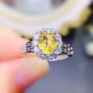 Cluster Rings Natural Real Citrine Ring Oval Luxury Style 6 8mm 1.3Ct Gemstone 925 Sterling Silver Fine SMEEXKE J238316