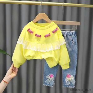 Conjuntos de roupas para meninas roupas de outono primavera novo estilo de moda material de algodão roupas de bebê 0-2-3 anos de idade 4 crianças terno conjunto de roupa de menina R231215