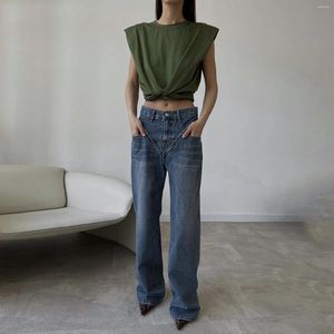 Kvinnor jeans pant gata style lapptäcke brett ben denim byxor långa vertikala rörbyxor