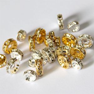 100 pz / lotto lega di cristallo perline rotonde distanziatori perline 6mm 8mm 10mm oro argento perline allentate per collane braccialetto risultati dei gioielli 2819