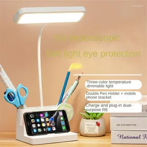 Bordslampor Double Head Desk Lamp 180 ° Roterande Dimble Touch Eye Protection USB Ljus för Student Night Reading Book Office