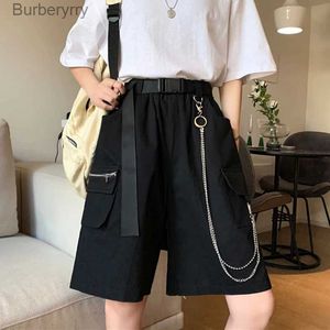 Kvinnors shorts rimocy harajuku kedja last shorts kvinnor 2023 sommar stora fickor bred ben shorts kvinna svart hög midje streetwear shorts fel231215