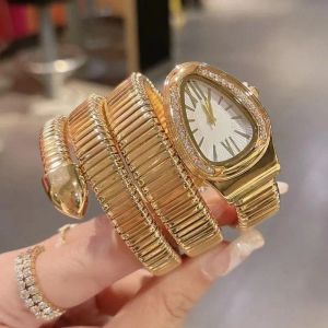 Hot Brand Wrist Watches Women Lady Ladies Snake Shape Diamond Style Luxury Steel Metal Band Quartz Relógio Designer de moda