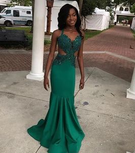 Prom Dresses Dark Green Evening Gown Party Mermaid Trumpet Sweetheart Sleeveless Applique Beaded Zipper Lace Up Plus Size New Custom Elastic Satin