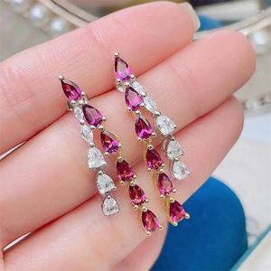 Saplama Küpe Doğal Garnet Gerçek 925 STERLING Gümüş Kadınlar için Lüks Atmosfer Düğün Aksesuarları Özelleştirilebilir