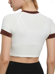 Kvinnors tankar Kvinnor S Athletic Short Sleeve Crop Top Contrast Color Crew Neck-träning T-shirt för löpning och yoga