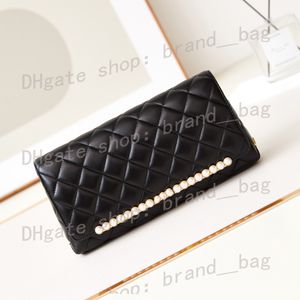 10A+ Women Women Clutch Facs Bag Bag Fashion Luxury Pearl Sheepsk Clutch Facs Flip Button Wallet Bag مع صندوق