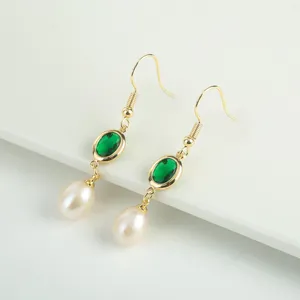 Dangle Earrings Summer Romantic Style Green Zircon Decoration Drop Freshwater Pearl