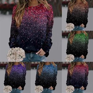 Women's Hoodies Fashionable Round Neck Casual Fine Glitter Printed Long Sleeved Top Sweatshirt Easy Fall Outfits Christmas Hoodie Zip Up