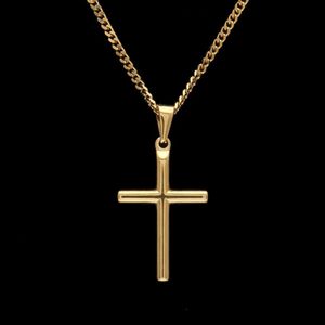 Hiphop Stainless Steel Chain Gold-plated Cross Men Pendant Necklace Jewelry Necklace Nice Gift Women's Sweater Chain Fashion 259d