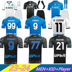 23 24ナポリサッカージャージKvaratskhelia Naples Maglia Osimhen Maradona Football Shirt 2023 2024 Zielinski Insigne Mertens Uniform Kids Kit Lozano SSC Halloween