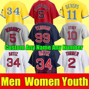 2023 S-4xl David Ortiz Baseball Jersey Alex Verdugo Reese McGuire Trevor Story Rafael Devers Justin Turner Masataka Red Yoshida Sox Enrique Hernandez Jerseys