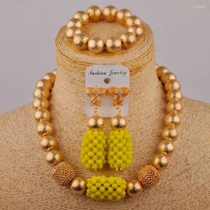 Necklace Earrings Set African Bride Fashion Accessory Yellow Crystal Beads Nigeria Wedding Jewelry XK-07