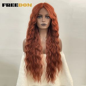 Synthetic Wigs FREEDOM Synthetic Lace Wig Long Deep Wavy Ombre Blonde Ginger Lace Wigs For Black Women Heat Resistant Cosplay Wigs 231214