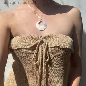 Pendant Necklaces New Fashion European Exquisite Natural Shell Circle Geometric Pendant Necklace for Women Female Summer Holiday Beach AccessoriesL231215