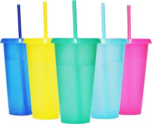 Suertestarry Tumbler with Straw and Lid,Water Bottle Iced Coffee Travel Mug Cup Reusable Plastic Cups Perfect for Parties Birthdays BJ