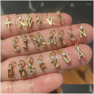 Charms encantos A-Z letra nome iniciais cor de ouro diy brincos colar designer jóias fazendo suprimentos micro pave cz pingente gota de dhjma