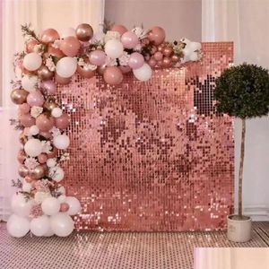 Party Decoration 1x2m Rose Gold Rain Curtain Bakgrund Tyg Birthday Party Decor Shimmer Walls Backdrop Wedding Partys Decors paljett DHR4M