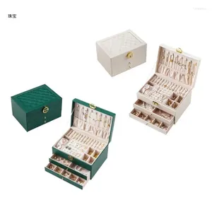 Custodie per gioielli X5QE Custodie per cosmetici rimovibili con scatola a tre strati in pelle impermeabile