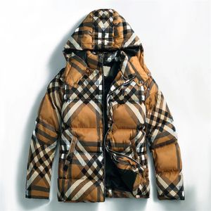 Piumino da uomo di design Parka Piumini marroni Veste con cappuccio Cappotto invernale da donna all'aperto Gilet caldo Cerniera addensata Stampa a righe scozzesi Cappotti Giacca a vento