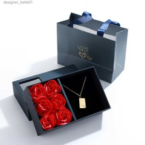 Pendant Necklaces Letter Envelope Pendant Necklace With Rose Gift Box Customized Stainless Steel Jewelry Confession You for ValentineDayL231215