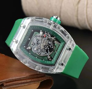 Relógio masculino de alta qualidade cristal transparente quartzo barril de vinho três agulhas brilho noturno moda esportes estudante relógio Montre Luxe relógios 47mm