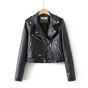 Дизайнерская женская куртка, женская модная куртка из искусственной кожи, повседневная куртка, короткая тонкая куртка в мотоциклетном стиле