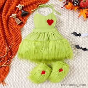 Conjuntos de roupas Bebê Menina 2 Pcs Roupas de Natal Sem Mangas Halter Dress + Polainas Set Green Monster Costume R231215