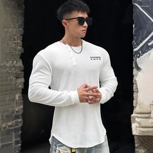 Herr t -skjortor modemärke sport långärmad män stretch fitness tshirt träning kläder vatten absorption svett rinnande topp