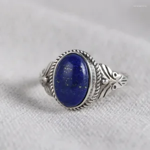 Cluster Rings FNJ 925 Silver Ring For Women Jewelry Original Pure S925 Sterling Natural Lapis Lazuli Vintage