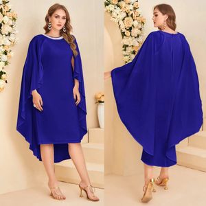 Blue Sheath Beaded Mother Of The Bride Dresses With Wrap Wedding Guest Dress Bateau Neckline Knee Length Evening Gowns