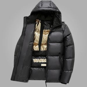 Męski pad Parkas Fashion zimowy jacktet męski złoto ciepłe, z kapturem bawełniane kurtki luksusowe marka luksusowa marka Man luźne grube parkas 231214