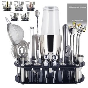 Ferramentas de barra Cocktail Shaker Conjunto de aço inoxidável 1-22pcs Boston Shaker Cocktail Kit Ferramentas de barra de neve MixerJigger Muddler Colher Ice Tong Holder 231214