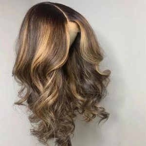 Синтетические парики 150 Плотность Highlight Blonde BodyWave Шелковый топ Je Двойной рисунок Кошерный парик из натуральных волос в европейском стиле для женщин 231214