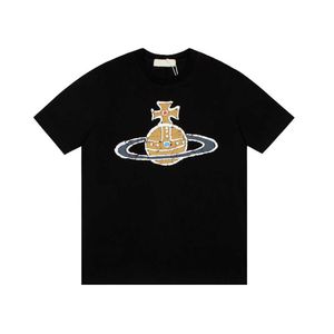 T-shirty West Wood Empress Dowager Vivienne Saturn Graffiti Haft luźne Masowe Męskie i Kobietowe T-shirt Krótki rękaw 788